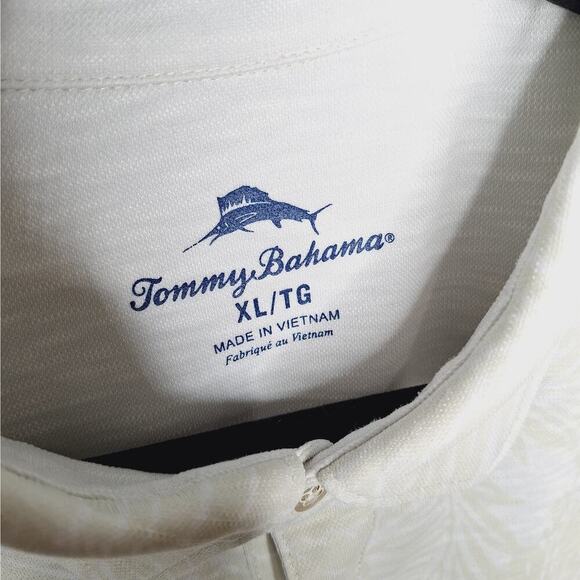 Tommy Bahama Camp Shirt XL Neutral Hibiscus Tencel Button Front Short Sleeve - Picture 4 of 7